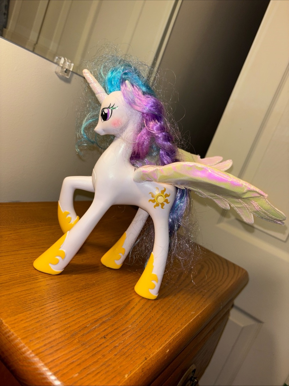 My Little Pony White Unicorn with Blue, Purple, Pink Mane and Yellow Accent work